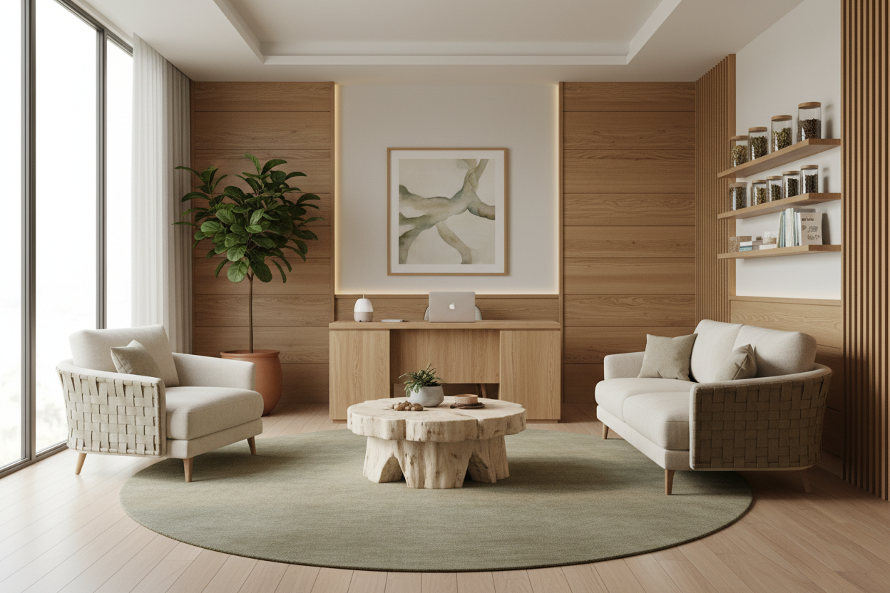Warm and calming wellness consultation room interior